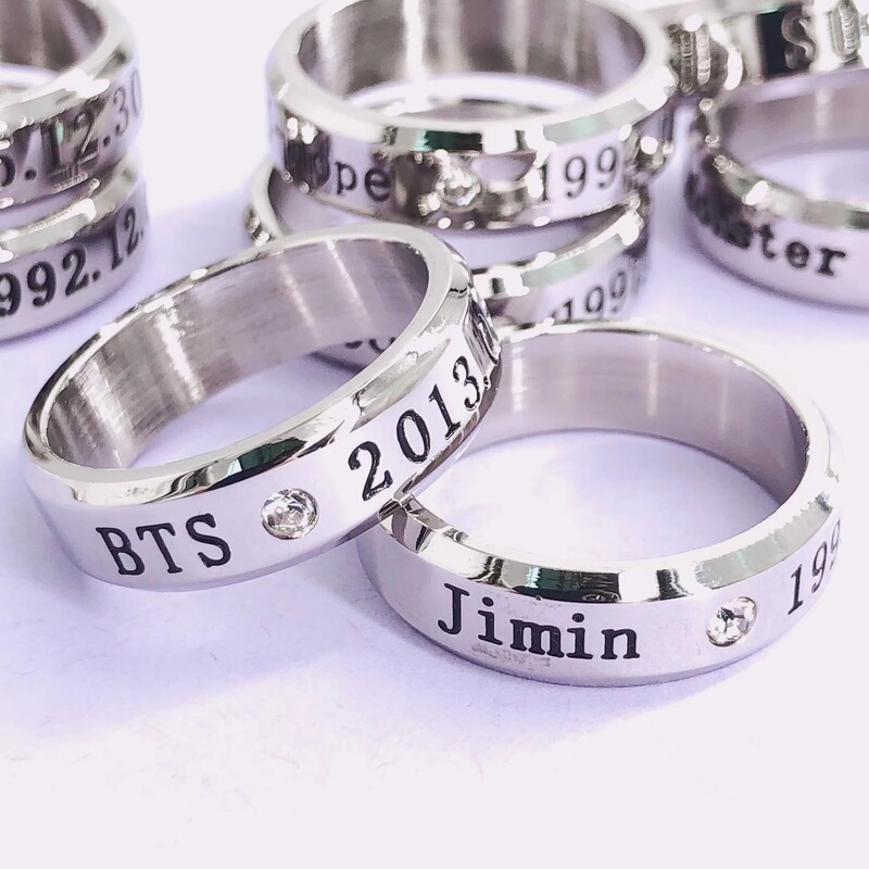 Bts Bangtan Boys Merchandise Ring 304 Stainless Steel Celebrity Name Birthday Ring Necklace Dual-Use Wholesale for Women