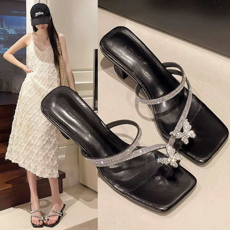 Сланцы, обувь, слайд на каблуке, подходит к юбке с бабочкой, стиль Chanel