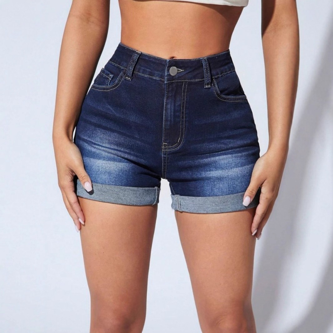 Temu Tk 2026 European and American Cross-Border Foreign Trade Amazon New Women's High-Waisted Elastic Butt-Lifting Denim Shorts for Women