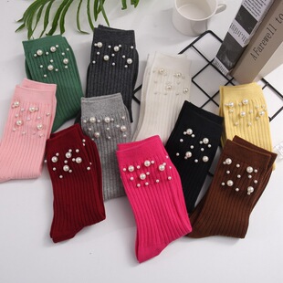 Pearl-rimmed socks for women's summer thin ins trendy all-match mid-barrel cute Japanese JK vintage college style