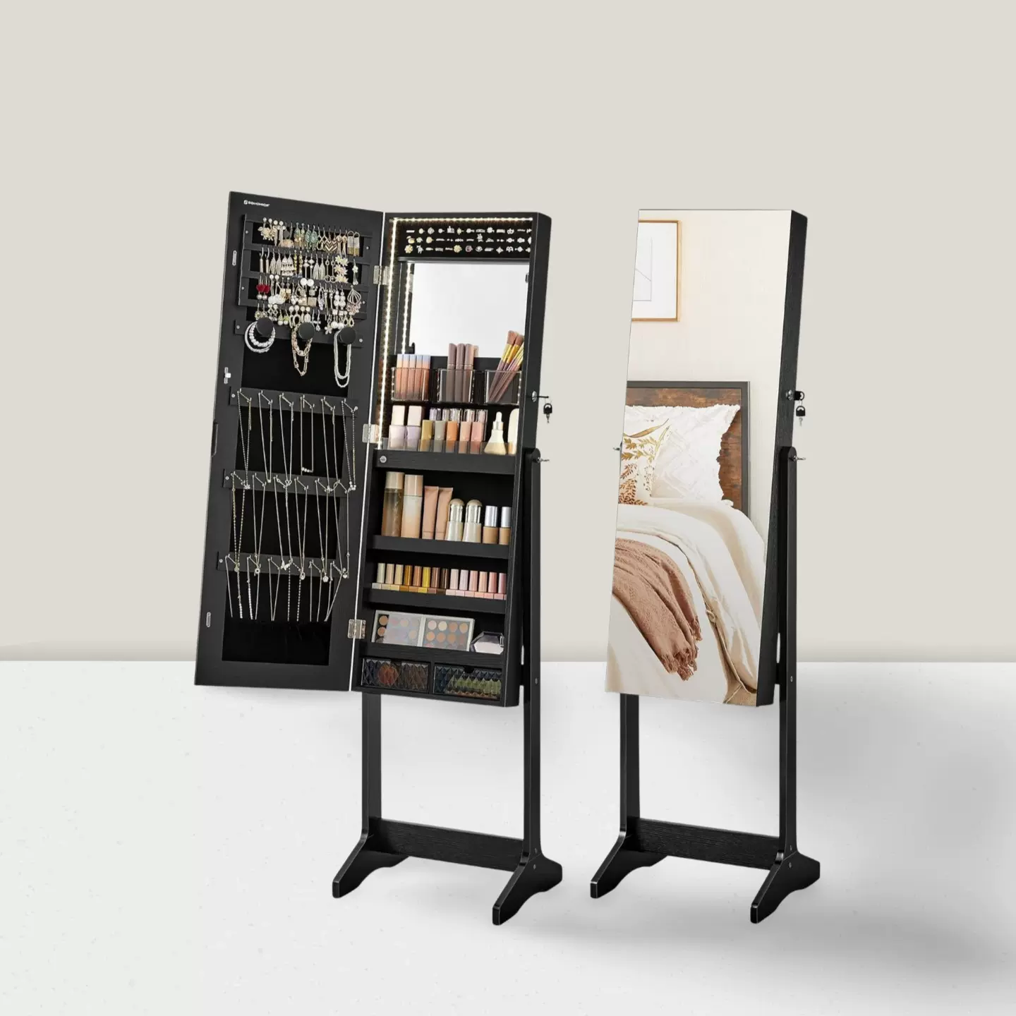 落地全身首饰镜柜化妆镜子首饰收纳储物梳妆镜柜一体穿衣镜壁挂简