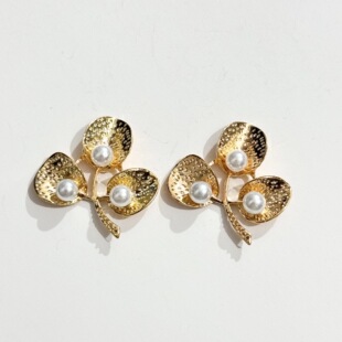 New Three-Petal Pearl Flowers and Leaves Ancient Style Ming Dynasty Han Dynasty Hair Accessories Bridal Fan Hair Accessories DIY Alloy Accessories