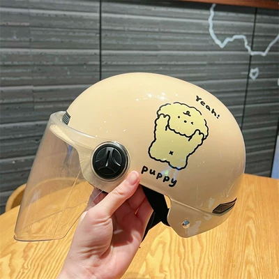 Motorcycle Helmet Female Model Cute – Motosiklet kaskı (dəbilqə) - bie-puppy-transparent-long-mirror-3c-certification