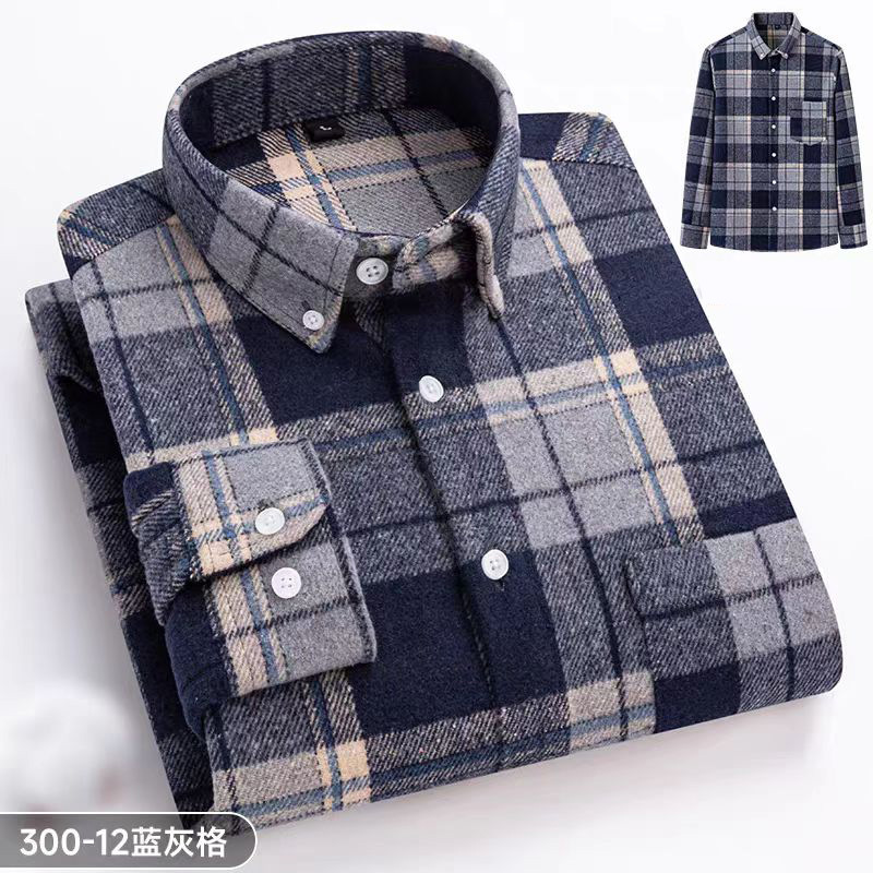 [Aumentar el grosor] camisa de manga larga de primavera y otoño de hombre de moda casual camisa caliente de malla gruesa