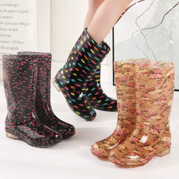 Rain Boots women's high-top water shoes women's rain boots long tendon bottom rubber boots spring and autumn short water boots non-slip waterproof rubber shoes