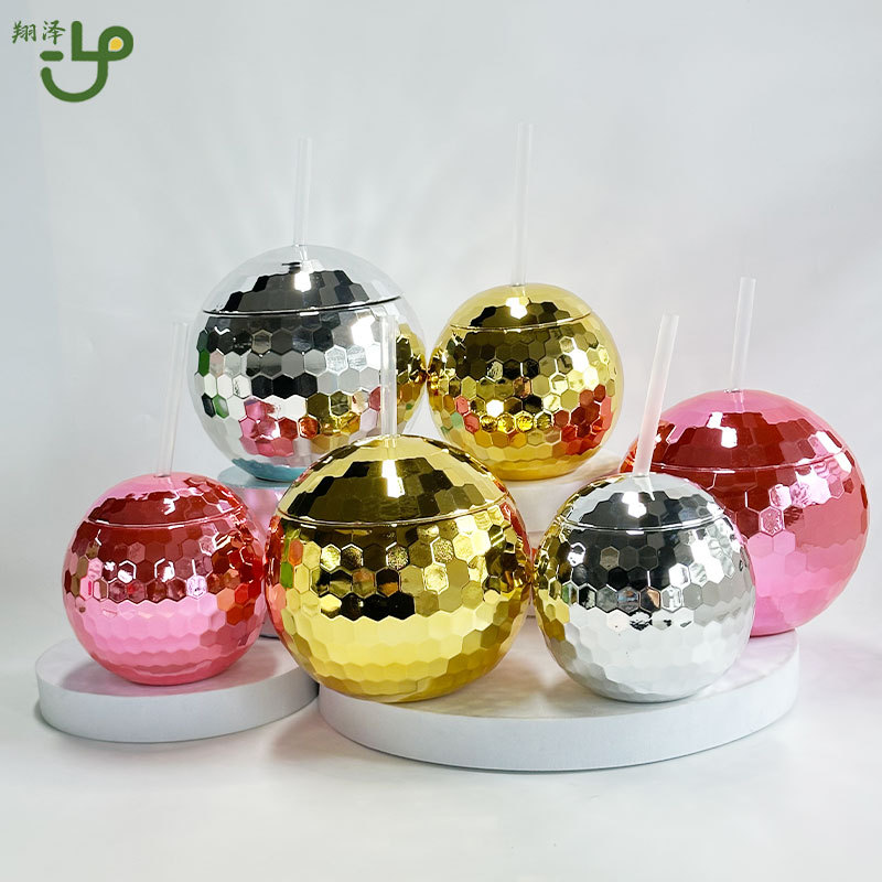 Manufacturer's Popular Flash Ball Cup in Stock 600ml Round Ball Special-Shaped Cup Disco Event Party Colorfulful Straw Cup