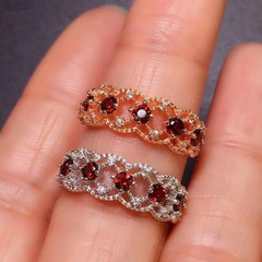 新款小輕奢精工漂亮超閃酒紅色仿比克天然石榴石開口戒指女簡約戒