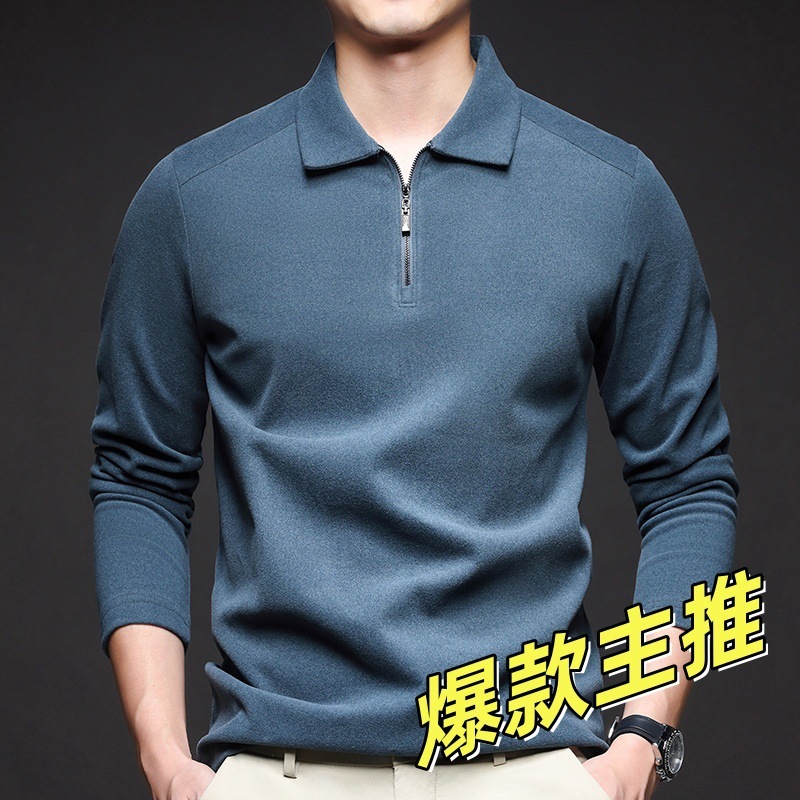 长袖Polo衫男t恤翻领半拉链热力绒保暖上衣新款百搭宽松男士t恤|undefined