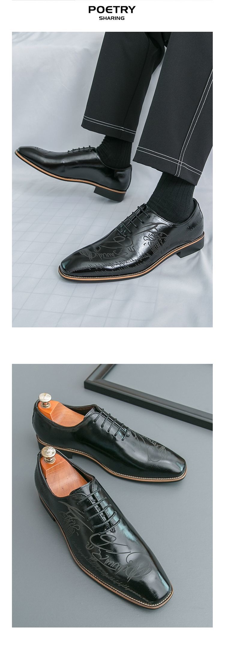 ShoeVault Nouvelles chaussures de ville et de mariage en cuir imprimé tendance et décontracté, style britannique, pointues, derby sculpté, pour hommes_voghion.com