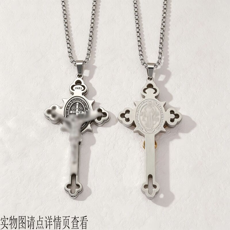 Cross-border New Stainless Steel Necklace Cross Pendant Men's Jewelry Retro Punk Style Trendy Titanium Steel Cross Cross-border New Stainless Steel Necklace Cross Pendant Men's Jewelry Retro Punk Style Trendy Titanium Steel Cross