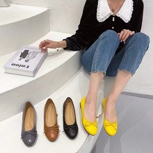 2023新款女平底单鞋女休闲浅口晚晚软底蝴蝶结豆豆鞋女外贸亚马逊