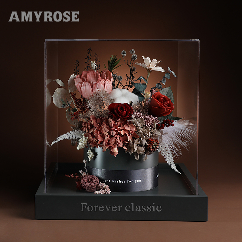 AMYROSE永生花玫瑰真花束摆件高级感结婚礼盒母亲节生日新婚礼物