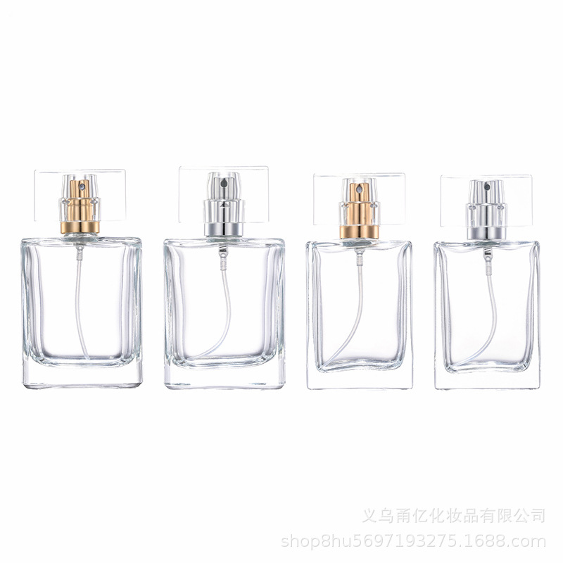 现货B013-30ml50mL100毫升四方形透明玻璃香水喷雾分装化妆品空瓶