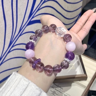 天然水晶手串 九紫离火高级设计款紫水晶手链女礼物 紫云母水晶串