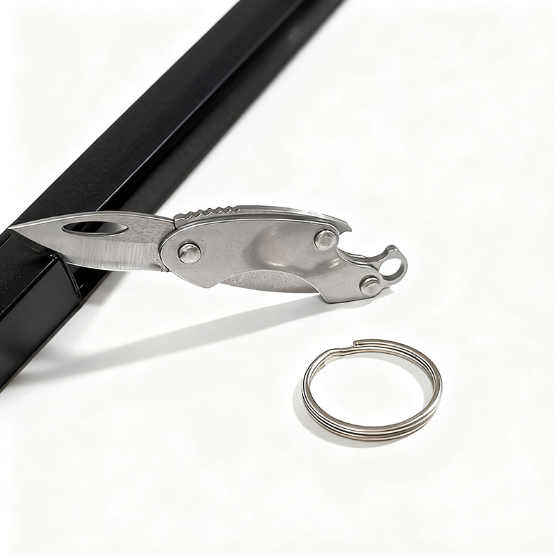 Mini Stainless Steel Folding Knife With Bottle Portable Keychain Pendant, Package Opener, Sharp_voghion.com