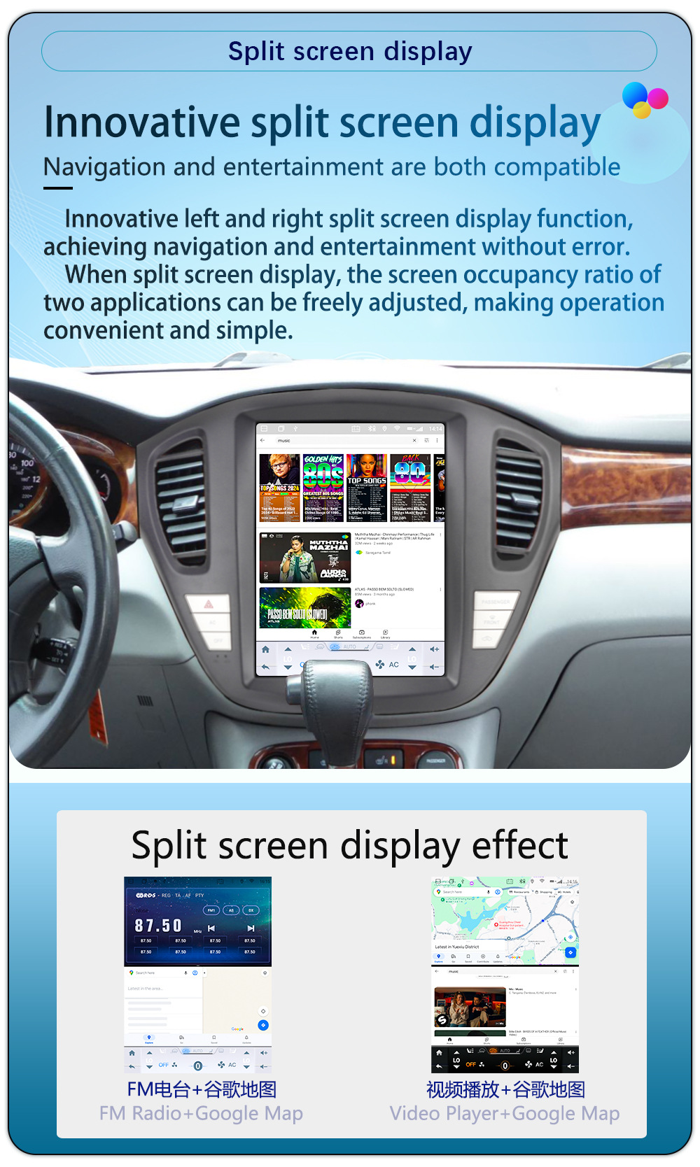 Applicable to 01-07 Toyota Highlander Highlander 12.1inch Vertical Screen 360 Panoramic Car Navigation