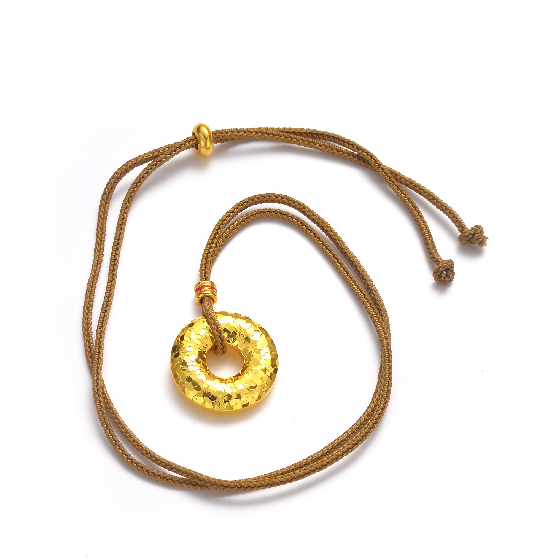 New Chinese-Style Peace Pendant, Sand Gold Crushed Ice Cat's Eye Necklace, Brass Gold-Plated Auspicious Message Pendant for Women