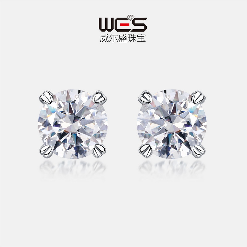 Estilo transfronterizo simple de cuatro garras con incrustaciones de color D Pendientes de moissanita de 1 quilate S925 plata brillante Pendientes de moussan Moda europea y americana