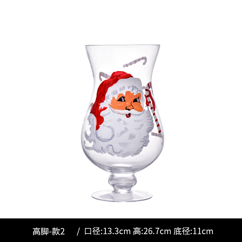 Piés altos transparentes pintados a mano serie de Navidad con tapa frasco de vidrio pintado a mano decoración de Navidad solitaria