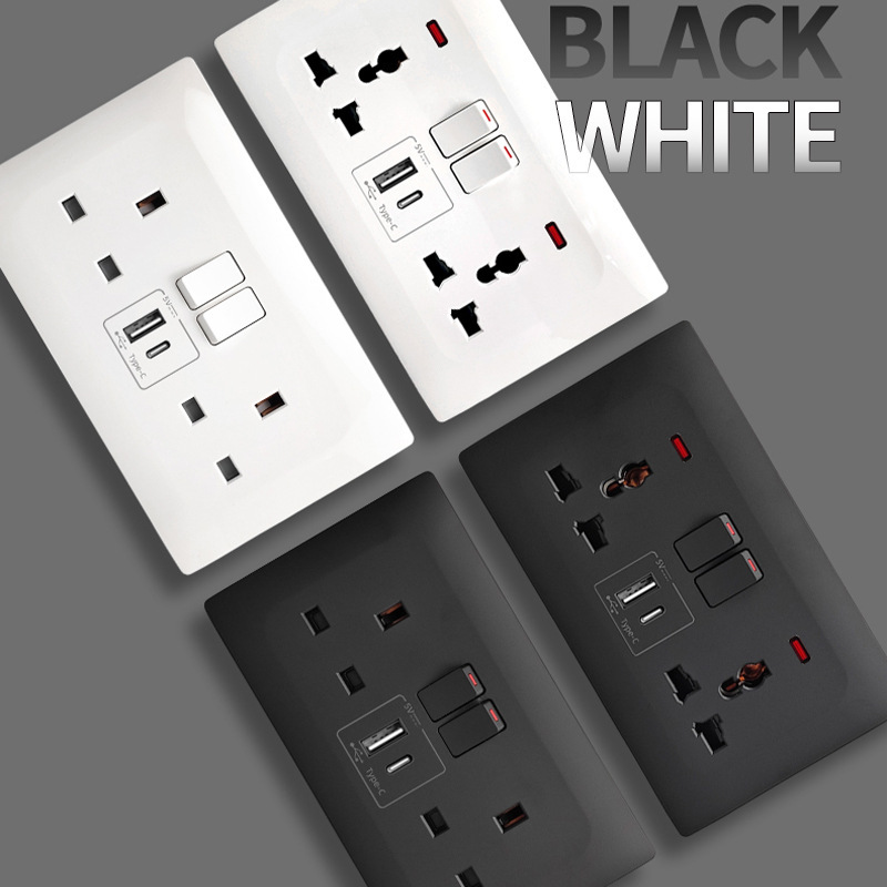 A3 series multi-functional three-hole switch with USB+Type-C, PC panel, wall-mounted, direct sales A3 series multi-functional three-hole switch with USB+Type-C, PC panel, wall-mounted, direct sales