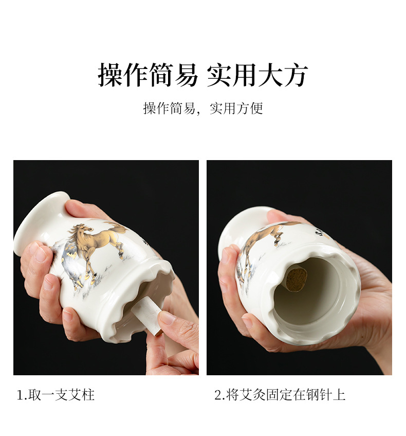 Ceramic Moxibustion Jar Lotus Rim Gua Sha Cup Portable Moxa Warmer with Ash Net and Cloth Cover quality and texture