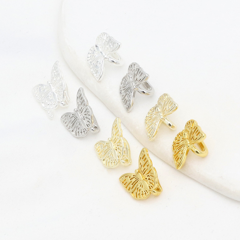 18K Gold-Plated Copper Chinese-Style Butterfly Connector Gold Toad Hanfu Cheongsam Placket Clasp Earring DIY Accessory D160