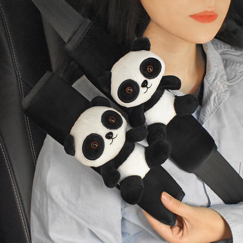 Car seat belt shoulder pad cute panda doll condom decorative cover soft extended couple car accessories