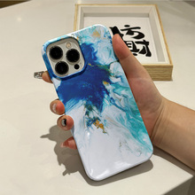 油画油漆蓝色苹果17大孔菲林壳16promax手机保护套15plus跨境批发