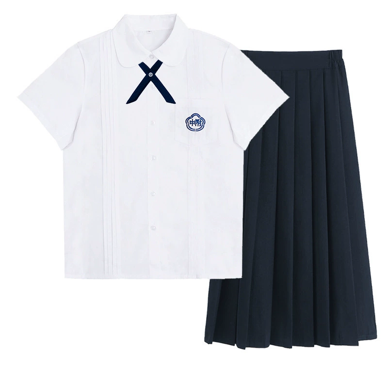 Uniform, shirt, student pleated skirt, set, long-sleeve, brace, with embroidery
