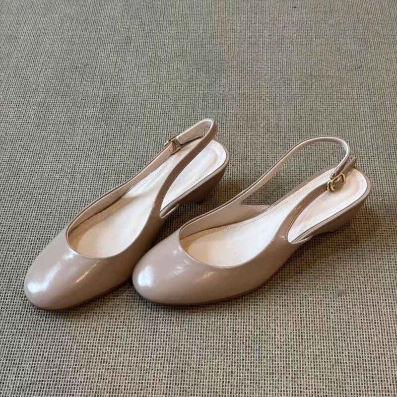 Sheepskin Version~ Elegant and Gentle Style Wedge Heel Closed-Toe Sandals, New Summer Model with Back Strap, Fashionable and Versatile Hollow-Out Shoes