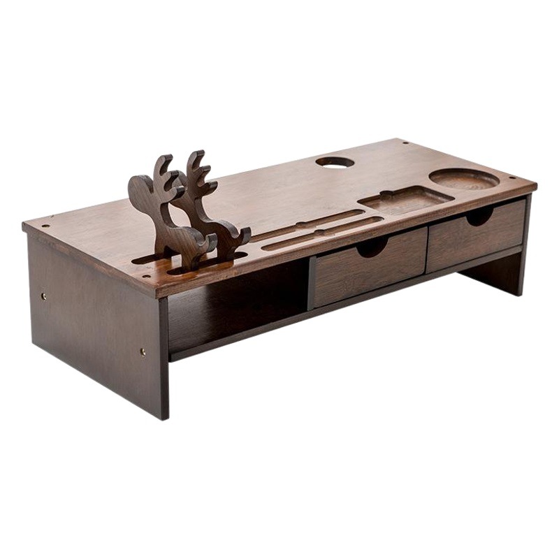 Soporte Elevador de Bambú para Monitor con Diseño de Ciervo y Organizador de Teclado, para Escritorio