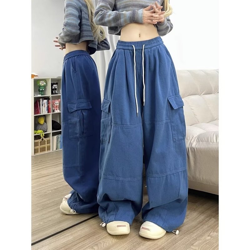 アメリカのレトロなピンクの服装のズボンの女性の春秋のまっすぐな筒のゆったりしている広脚の高い腰はやせているカジュアルなズボンのデニムのズボンの潮を現します。|undefined