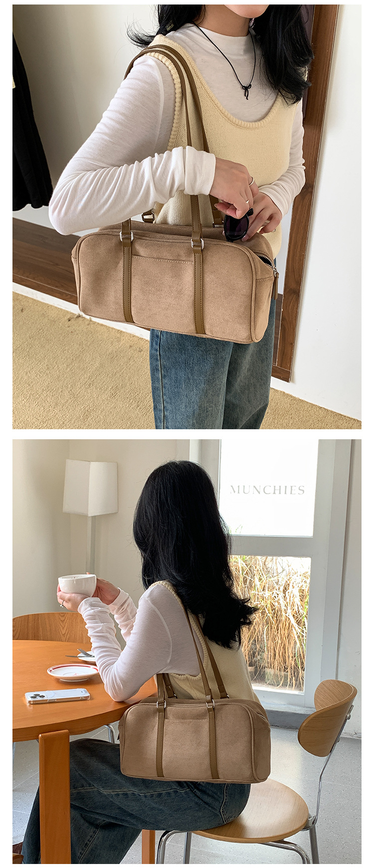 2024 suede autumn edition versatile shoulder bag, women's high-end sense, large capacity commuting plush bag_voghion.com