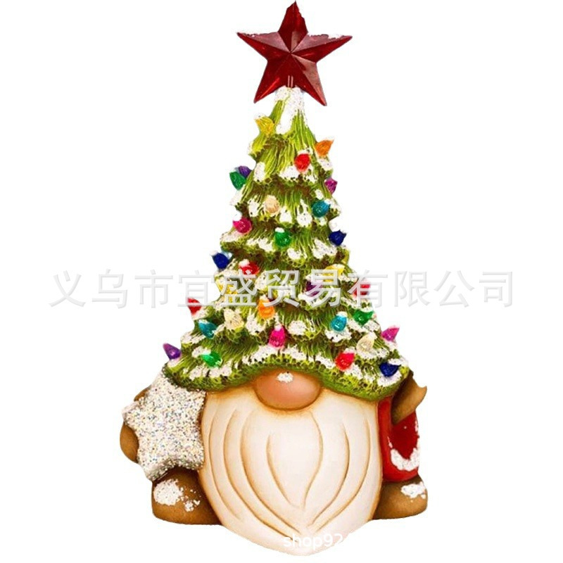 圣诞节圣诞树矮人电池发光树脂侏儒圣诞树灯摆件可爱装饰品|undefined
