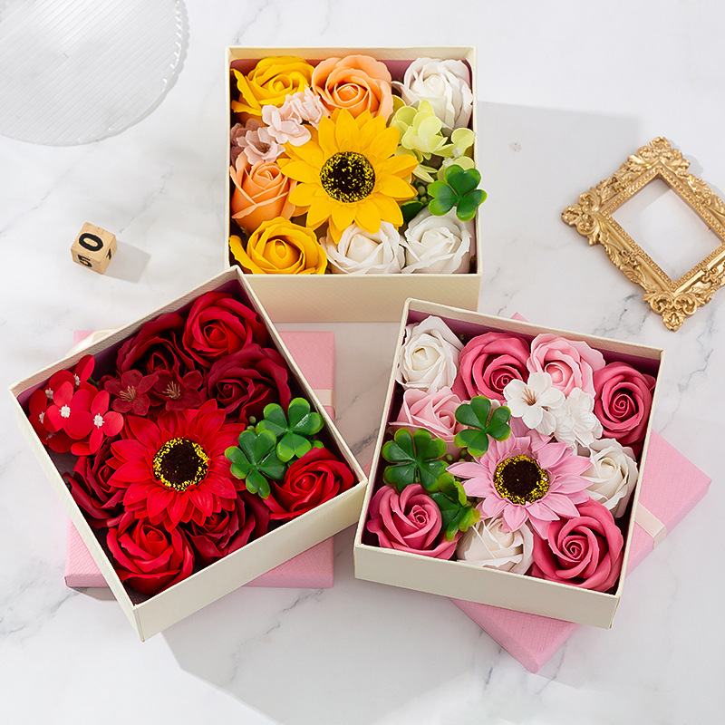 Jabón flor caja de regalo navidad día de san valentín día del maestro día de la madre rosa regalo para maestros y madres