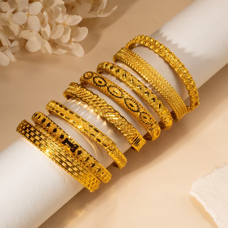 Dubai Bride Indian Light Luxury Style Women's Wedding Sand Gold Bracelet Hot-Selling Copper-Plated 24K Gold Bracelet Jewelry Wholesale