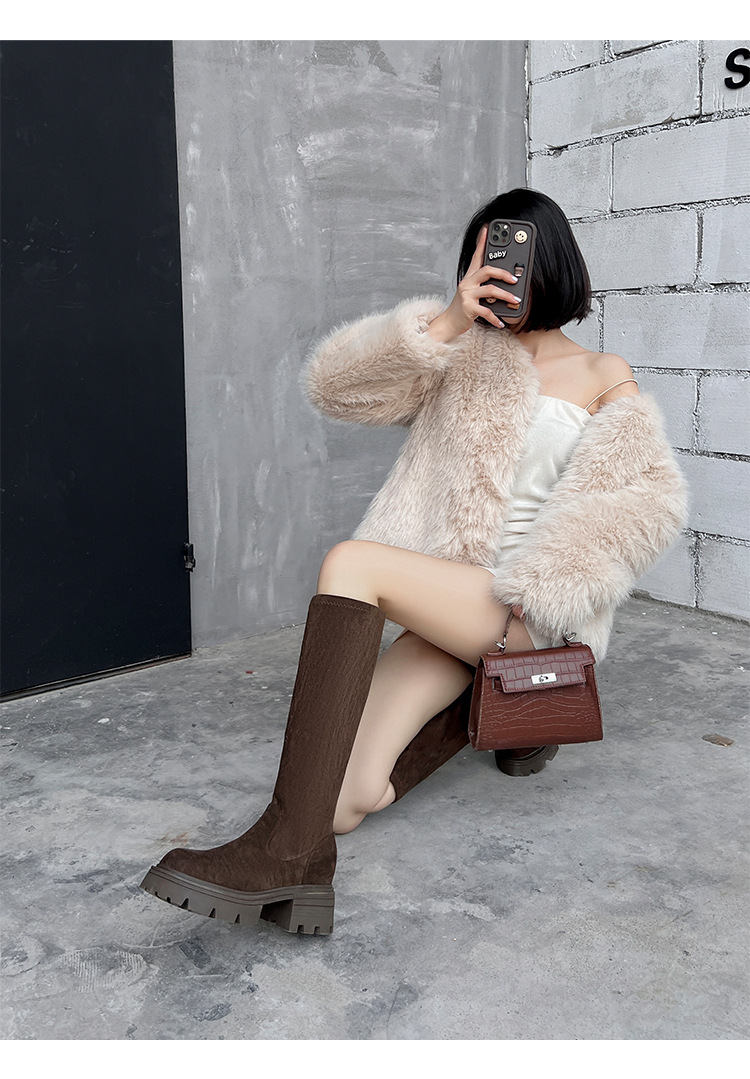 2024 neue Samtstiefel für Damen, Frühling und Herbst, neue Ärmel für Freizeit, Mode, dicke Sohle, hohe Röhre, Plüsch, lange Stiefel für Kinder_voghion.com