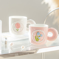 Creative floral ceramic mug, good-looking household water cup, niche girly girl's office coffee cup