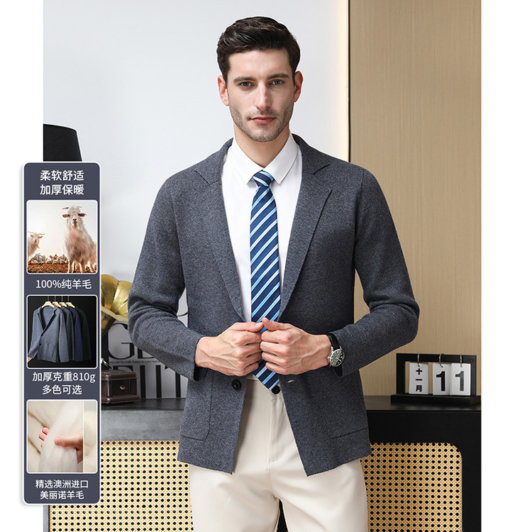 100% lana pura chaqueta de chaqueta de solapa hombre estilo coreano suelto chaqueta de punto cardigan chaqueta casual suéter