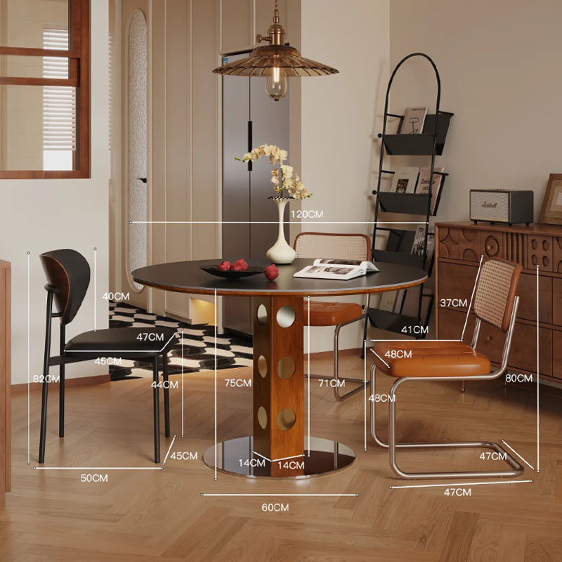 中古风实木圆型餐桌可折叠转变成长方形功能餐台家用小户型岩板桌 3