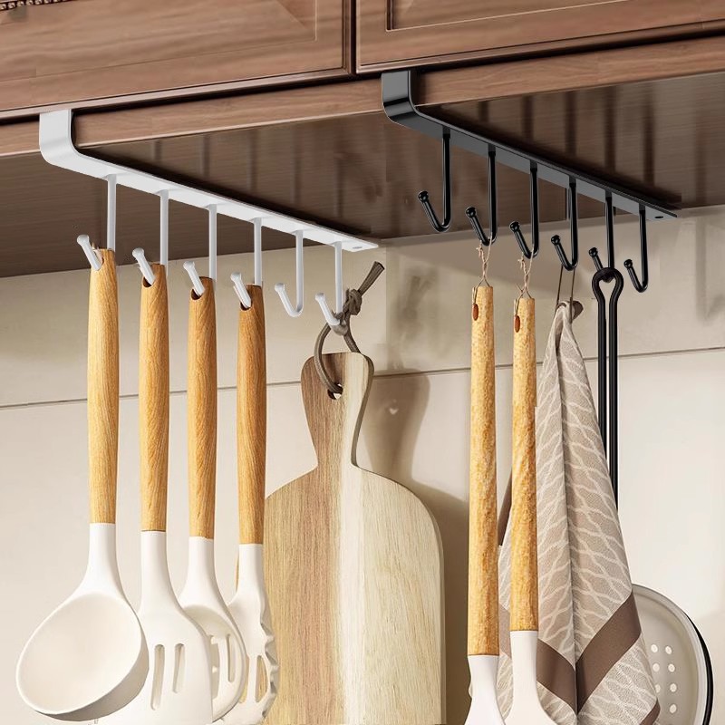 Kitchen wrought iron nail-free hook multi-row cabinet storage rack six-row hook wardrobe six-hook finishing rack
