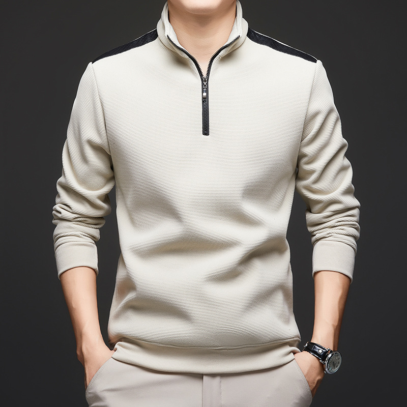 Long Sleeve Men's T-Shirt Autumn and Winter New High Neck Half Zip Sweatshirt Men's Fashionable All-match Stitching Thick Men's Sweatshirt Long Sleeve Men's T-Shirt Autumn and Winter New High Neck Half Zip Sweatshirt Men's Fashionable All-match Stitching Thick Men's Sweatshirt