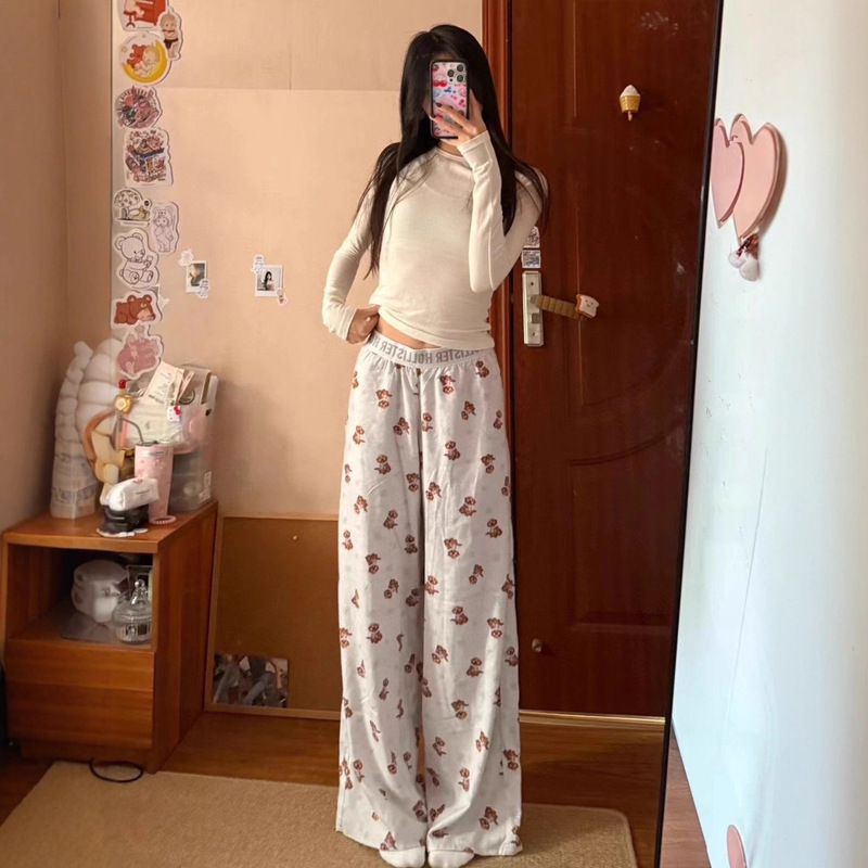 Korean Hollister Little Seagull Puppy Pants Full Print Snowflake Web Wide Leg Pants Lazy Relaxed Pants Pajamas Korean Hollister Little Seagull Puppy Pants Full Print Snowflake Web Wide Leg Pants Lazy Relaxed Pants Pajamas