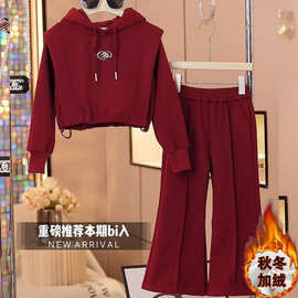 女童秋冬款加绒套装2025新款洋气中大童加厚冬运动服卫衣裤两件套