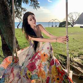 【原版做法+定位花+胸口烫钻】彩色碎花吊带连衣裙法式裙子女夏季