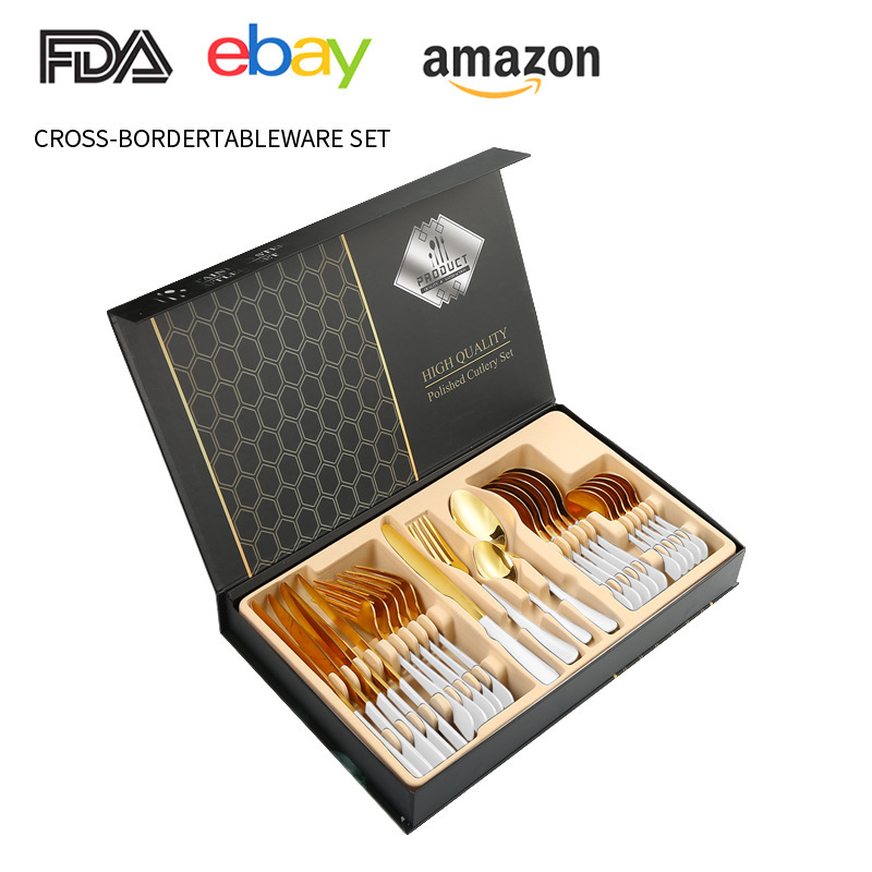 Juego de vajilla de acero inoxidable de Amazon transfronterizo 1010 Cuchillos, tenedores y cucharas de comida occidental Juego de 24 piezas Cuchillos y cucharas de bistec