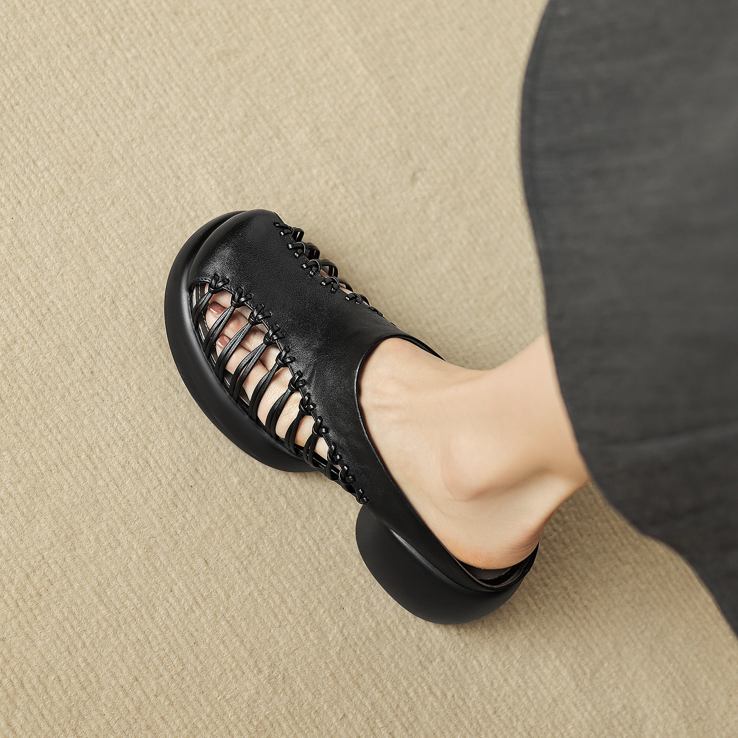 Sandal cao gót nữ mũi nhọn quai ngang phong cách cổ điển, gót 6 cm — đen
