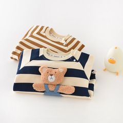 Abaonannan Spring and Autumn Korean version of infant striped fart clothing ins baby fleece thickened bear doll crawling clothing
