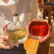 新中式茶馆圆形冷萃茶瓶创意分装咖啡密封瓶冷泡茶玻璃酒瓶批发