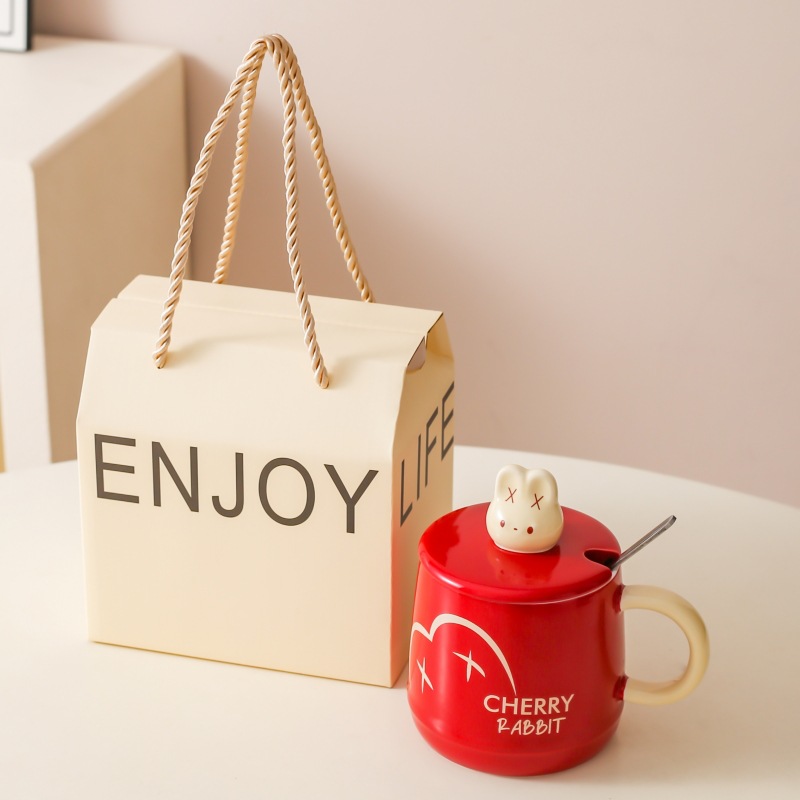 Caricatura encantadora conejo cerámica taza de leche casera taza de desayuno con tapa de regalo taza de agua taza de café pareja